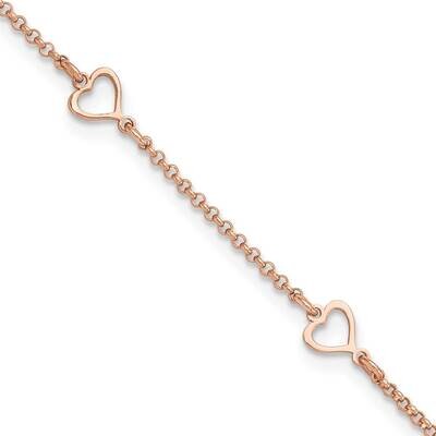 Rose Tone Hearts 9 Inch Plus 1 Inch Extension Anklet Sterling Silver QG6285-9, MPN: QG6285-9,
