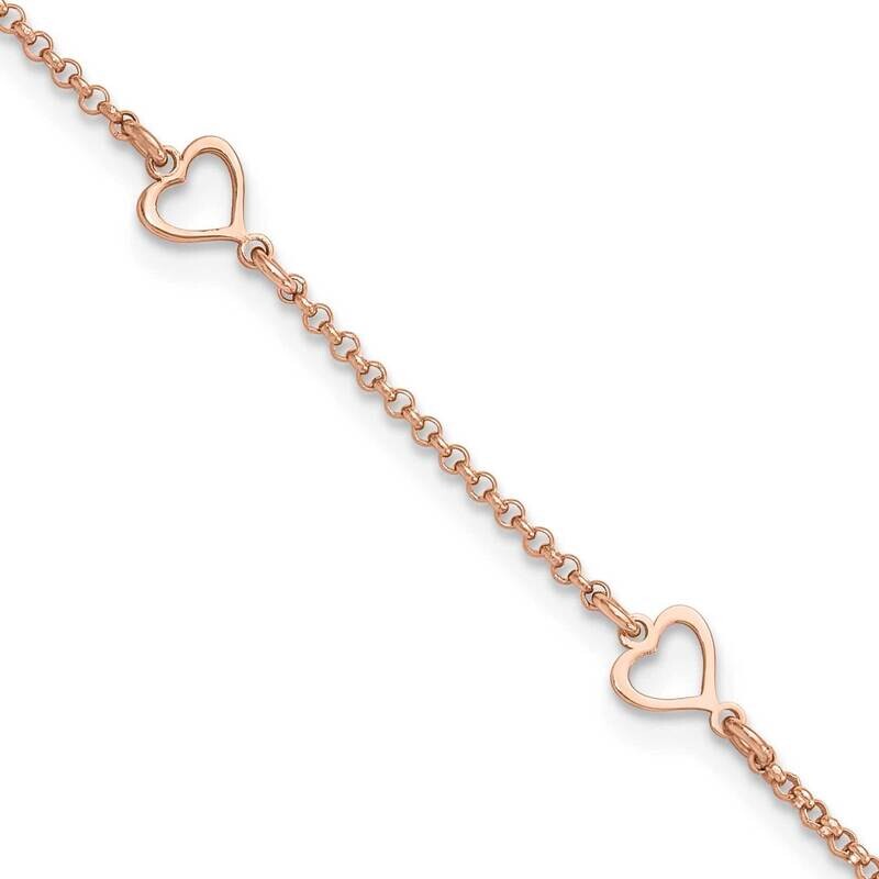 Rose Tone Hearts 9 Inch Plus 1 Inch Extension Anklet Sterling Silver QG6285-9