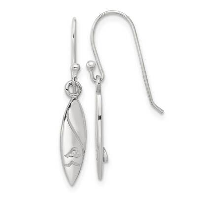 Polished Pointed Oval Wave Shephard Hook Dangle Earrings Sterling Silver QE17575, MPN: QE17575,