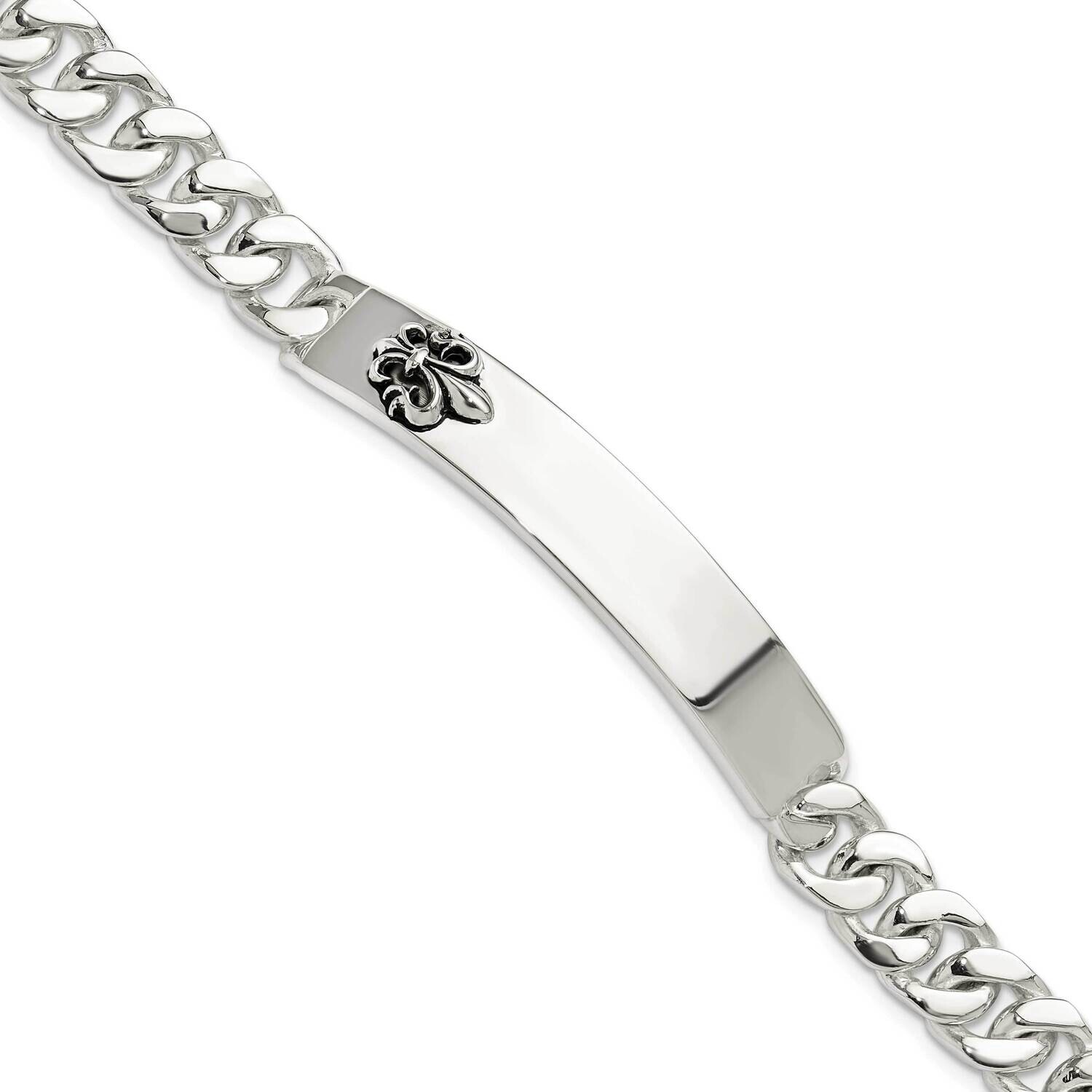 Enameled Fleur-De-Lis Id Men's Bracelet 8.5 Inch Sterling Silver QID239-8.5