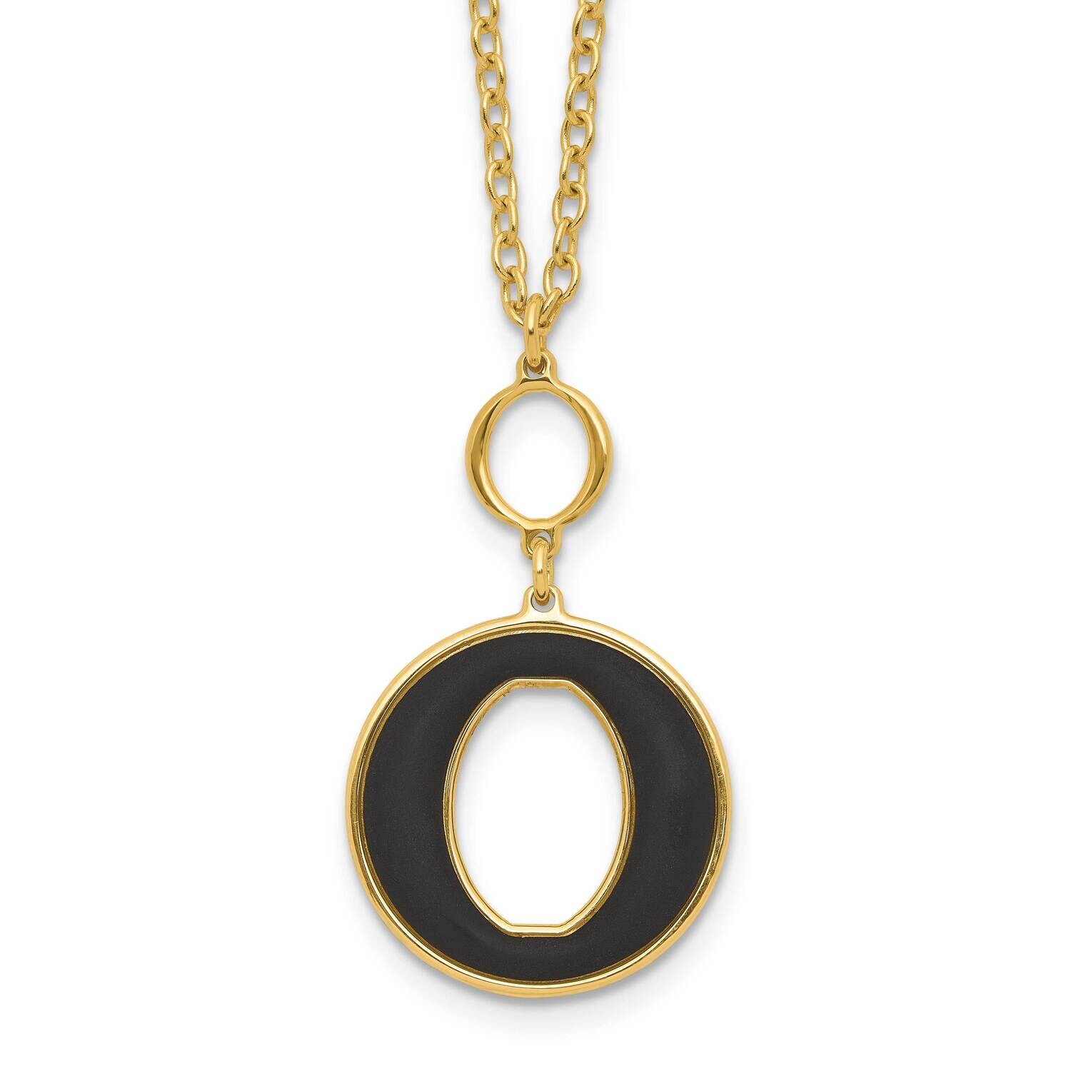 Gold-Plated 18 Inch 2 Inch Extension Black Enamel Circle Necklace Sterling Silver QG6710GP-18, MPN:…