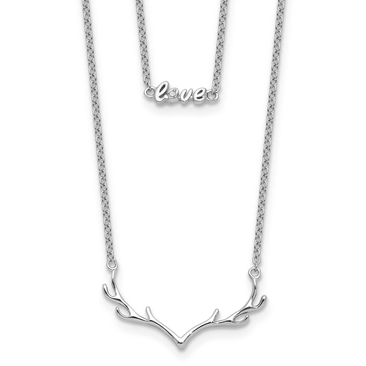Rh-Plated CZ Love Antlers 2-Str14 Inch 2 Inch Extension Necklace Sterling Silver QG6675-14, MPN: QG…