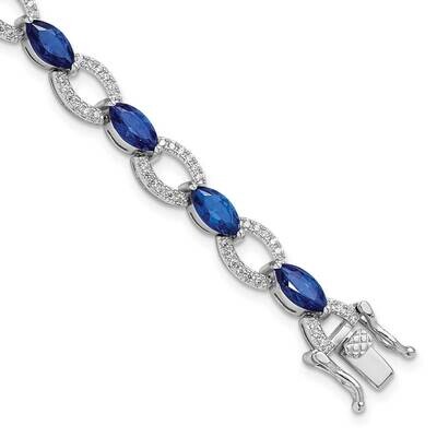 White Blue CZ Link Bracelet 8 Inch Sterling Silver Rhodium-Plated QG6474-7, MPN: QG6474-7,