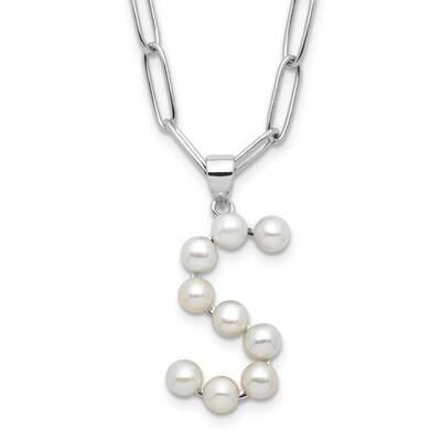 Rh-Plated 3-5.5mm Fwc Pearl Letter S 18 Inch Necklace Sterling Silver QH5808S-18, MPN: QH5808S-18,