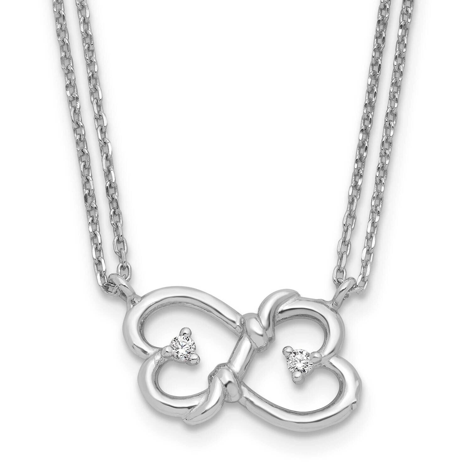 CZ Heart 2-Str1.5 Inch Extension Necklace Sterling Silver Rhodium-Plated QG6621-17, MPN: QG6621-17,