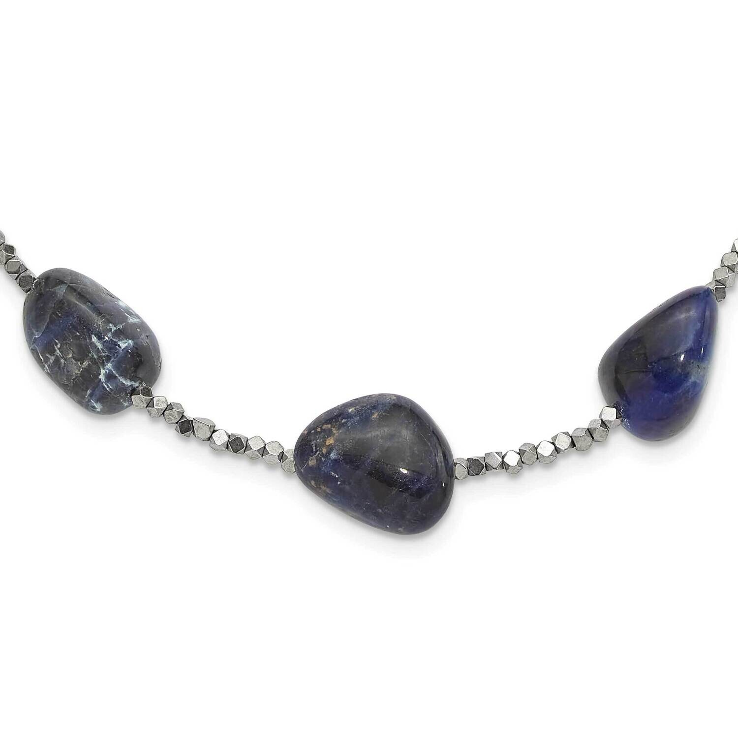 Blue Quartz Sodalite Hematite 2 Inch Extension Necklace Sterling Silver QH5691-19, MPN: QH5691-19,