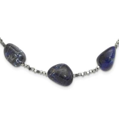 Blue Quartz Sodalite Hematite 2 Inch Extension Necklace Sterling Silver QH5691-19, MPN: QH5691-19,
