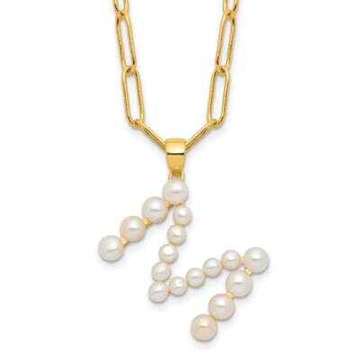 Gold-Plated 3-5.5mm Fwc Pearl Letter M 18 Inch Necklace Sterling Silver QH5808GPM-18, MPN: QH5808GP…