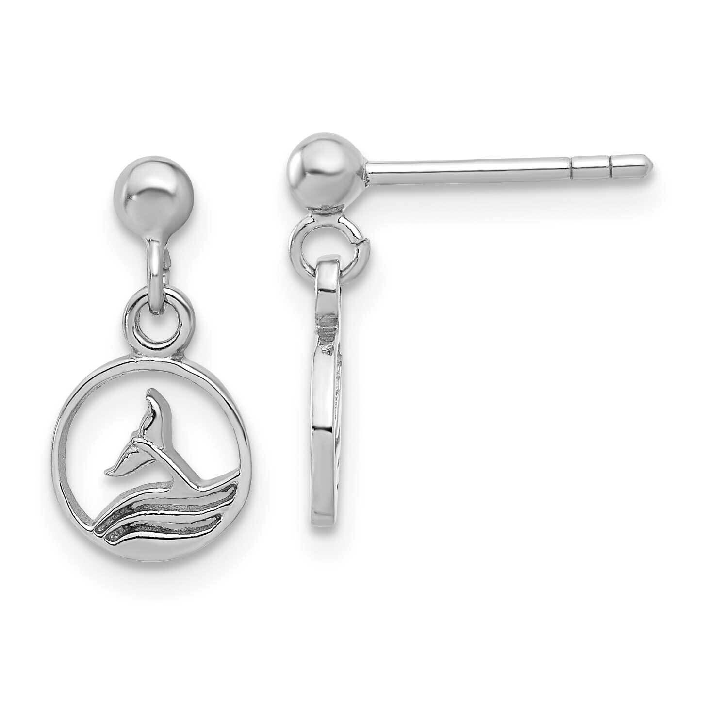 Whale Dolphin Tail Post Dangle Drop Earrings Sterling Silver Rhodium-Plated QE17560, MPN: QE17560,