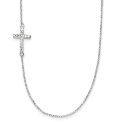 Rhod-Pltd CZ Offset Sideways Cross 2 Inch Extension Necklace Sterling Silver QG3472-16, MPN: QG3472…