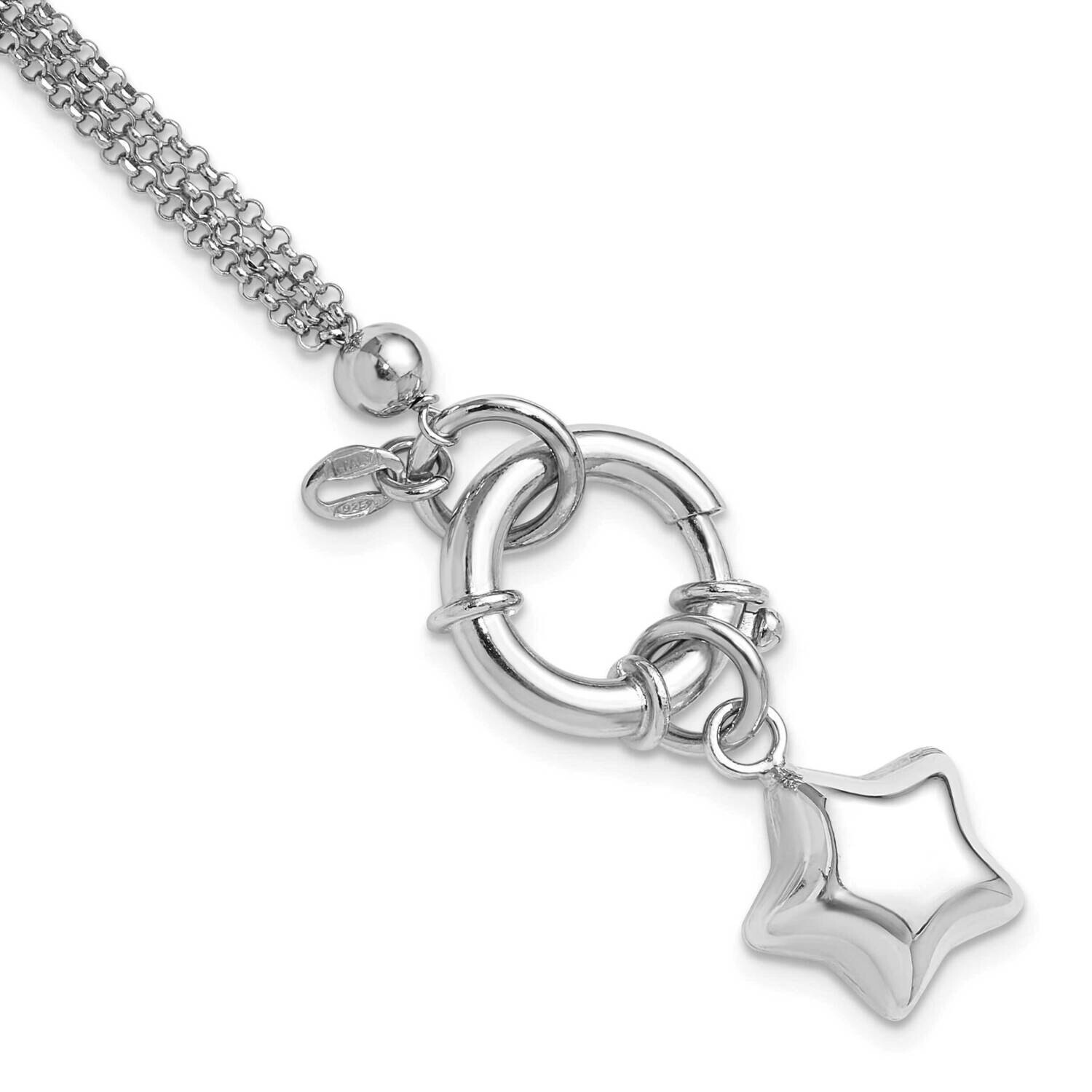 Rhod-Plated Polished Puffed Star Dangle 6.5 Inch Bracelet Sterling Silver QG6376-6.5, MPN: QG6376-6…