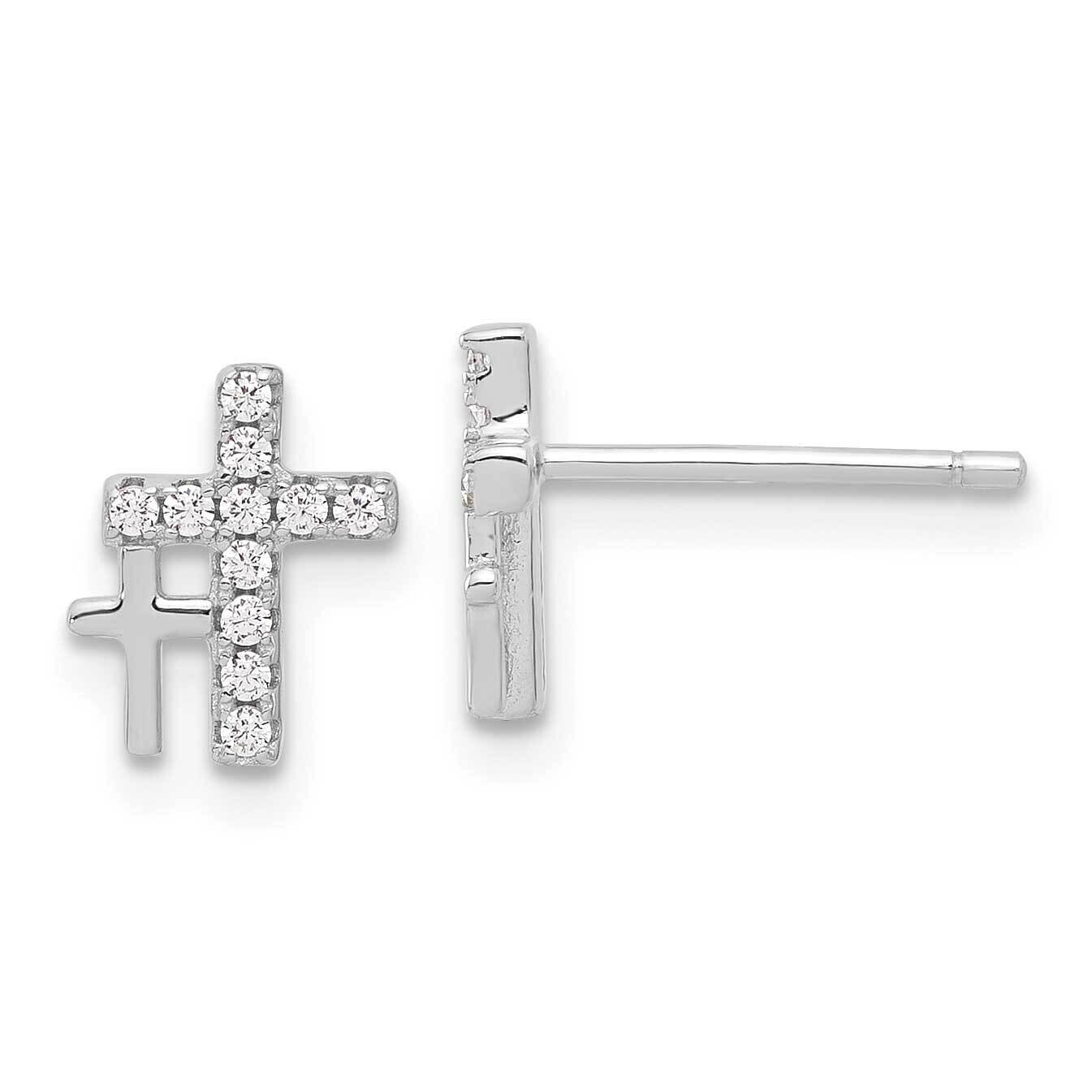 Polished CZ Double Cross Post Earrings Sterling Silver Rhodium-Plated QE17681, MPN: QE17681,
