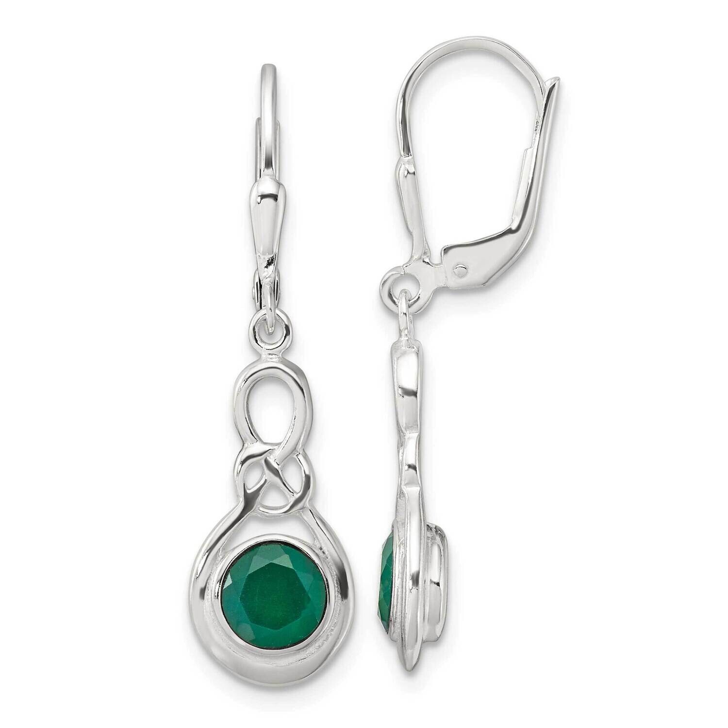 Green Onyx Knot Leverback Dangle Earrings Sterling Silver Polished QE17431