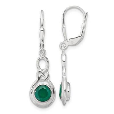 Green Onyx Knot Leverback Dangle Earrings Sterling Silver Polished QE17431, MPN: QE17431,