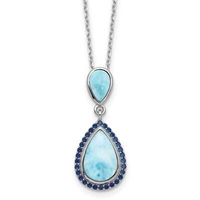 Rh-Plated Blue CZ Larimar 16 Inch 2 Inch Extension Necklace Sterling Silver QG6696-16, MPN: QG6696-…