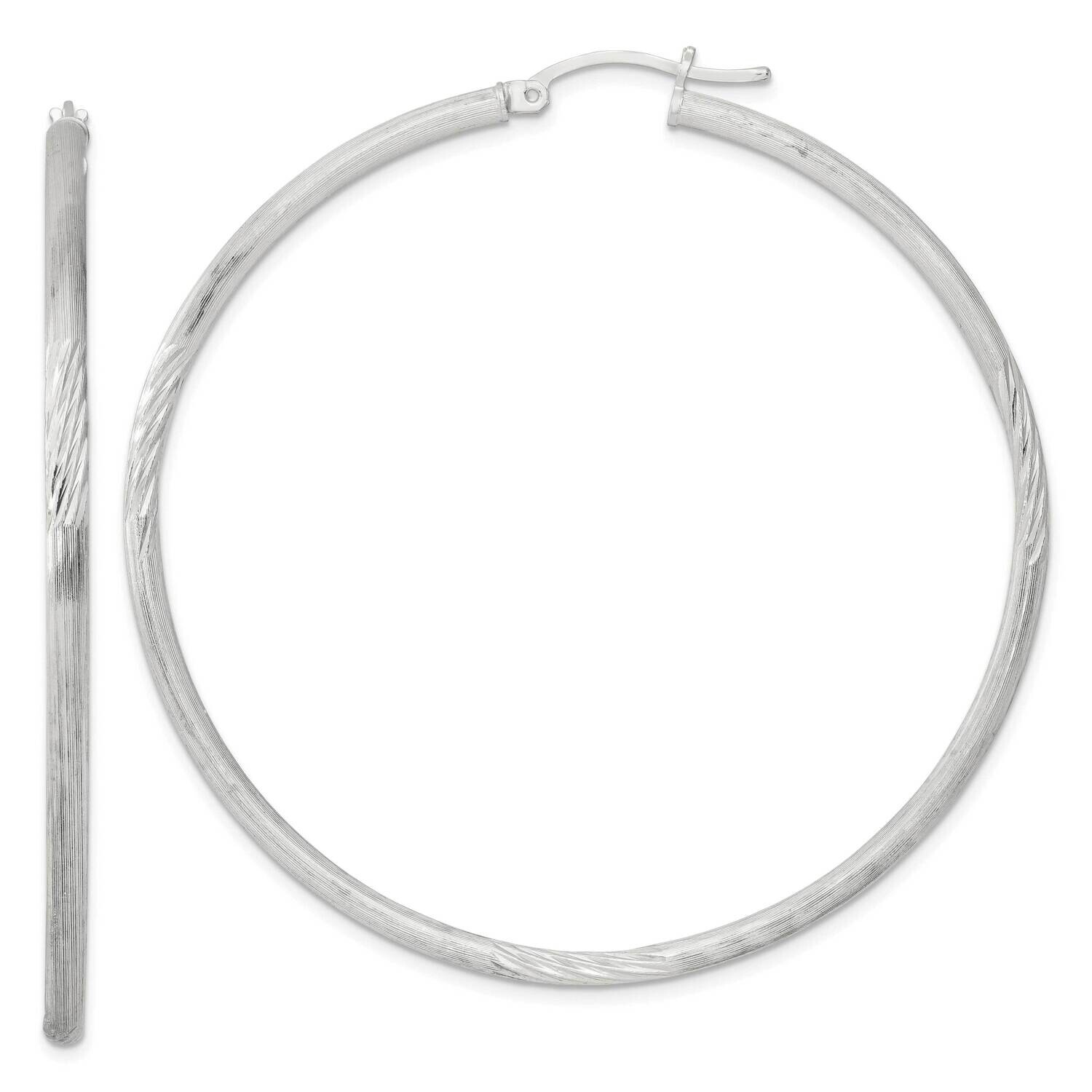 2.5mm Polished Satin Diamond-Cut Hoop Earrings Sterling Silver QE3552SP, MPN: QE3552SP,