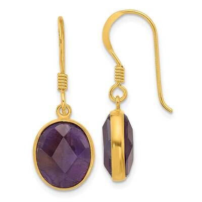 Gold-Plated Polished Oval Amethyst Dangle Earrings Sterling Silver QE17297, MPN: QE17297,