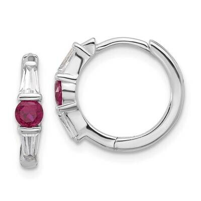 Red White CZ Hinged Hoop Earrings Sterling Silver Rhodium-Plated QE17178, MPN: QE17178,