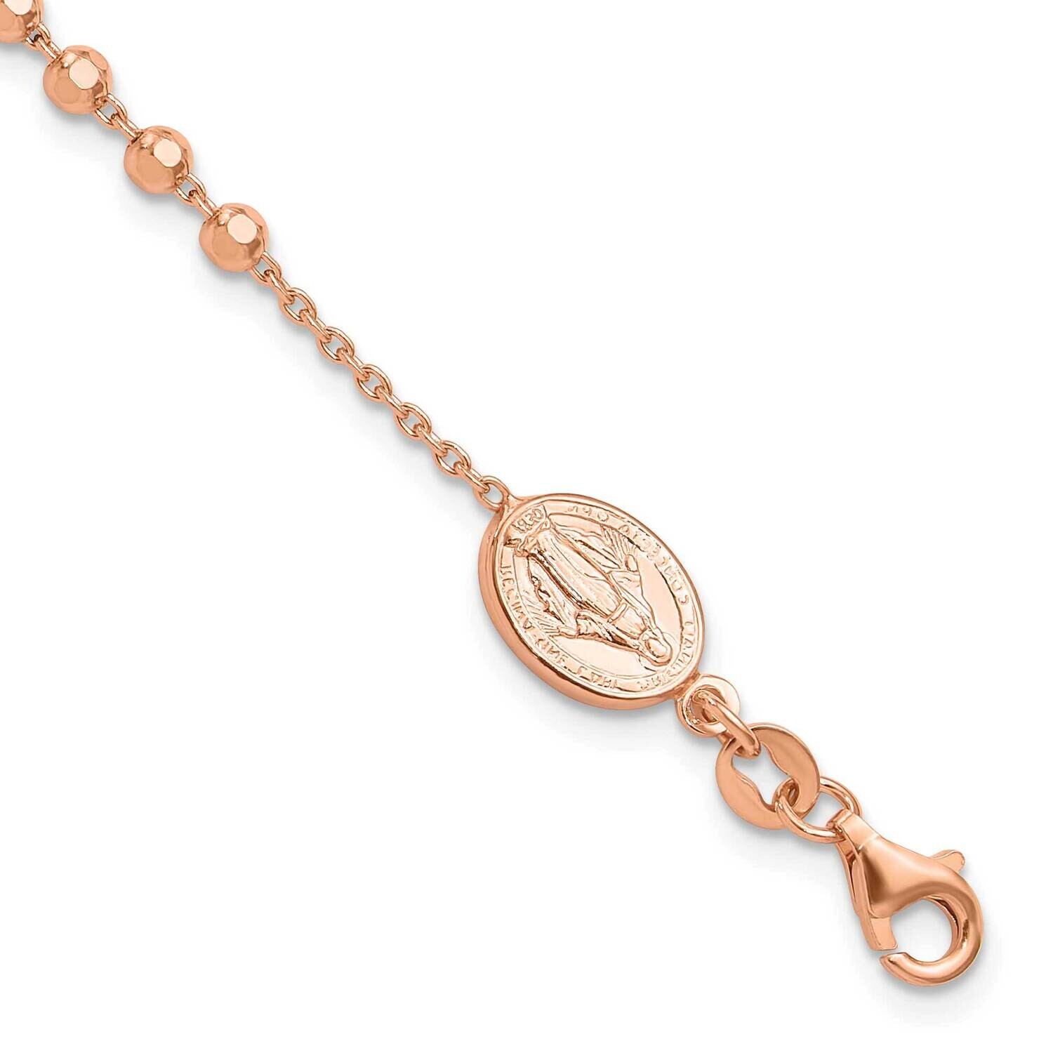 Rose-Tone Rosary Cross 7 Inch 1 Inch Extender Bracelet Sterling Silver QG6381RP-7, MPN: QG6381RP-7,