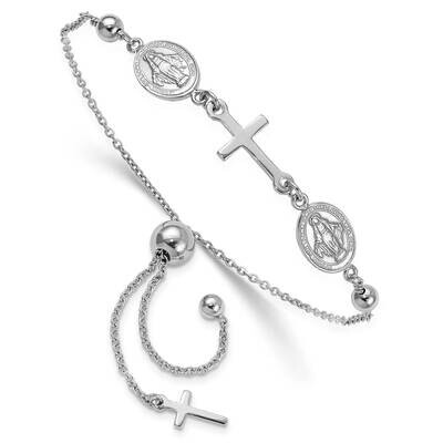 Rhod-Plated Cross Medals Adjustable Bracelet Sterling Silver QG6385, MPN: QG6385,