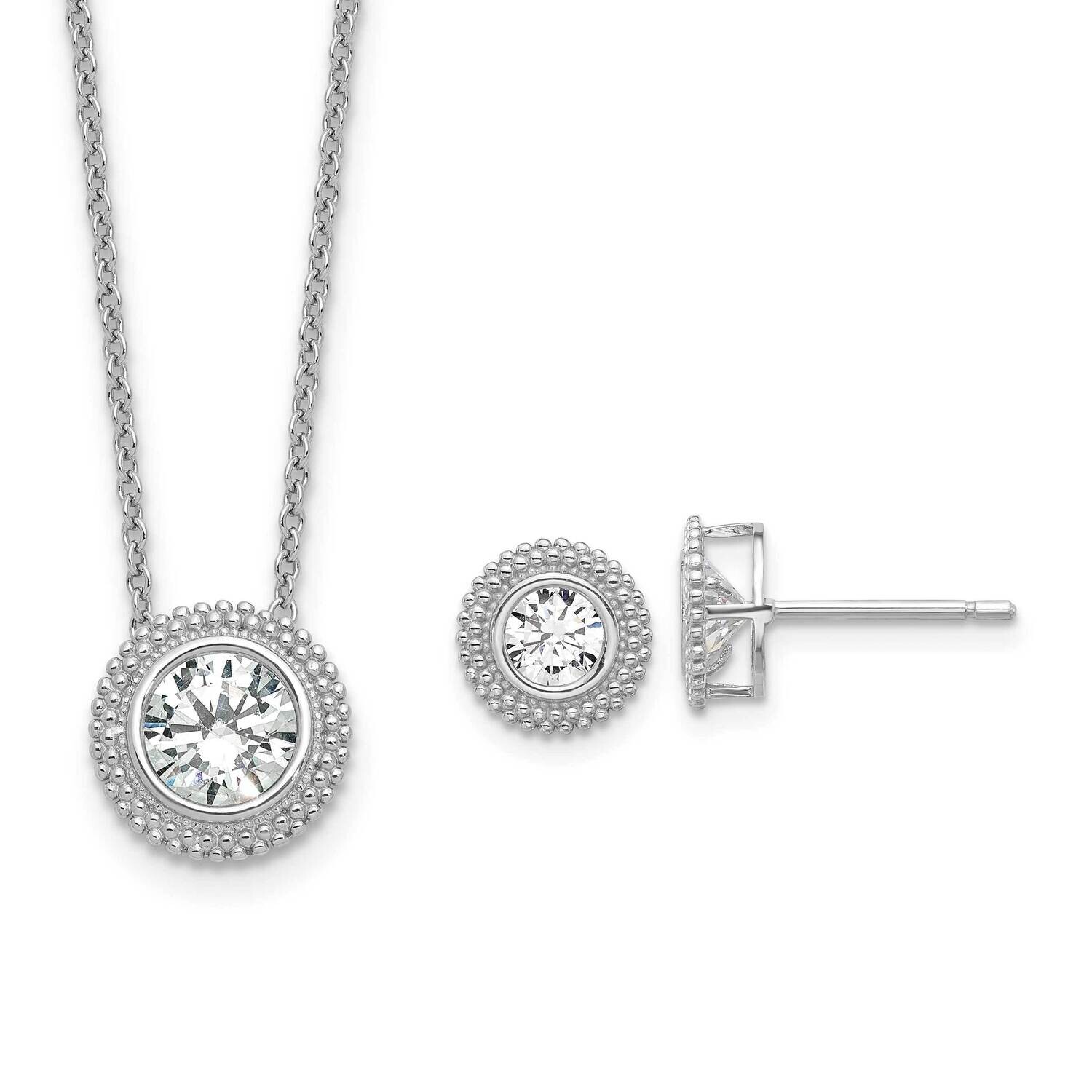 CZ 18 Inch Necklace Earring Set Sterling Silver Rhodium-Plated QG6701SET