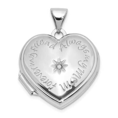 Rhod-Plated Polished Diamond 18mm Always My Mom Heart Locket Sterling Silver QLS1118, MPN: QLS1118,