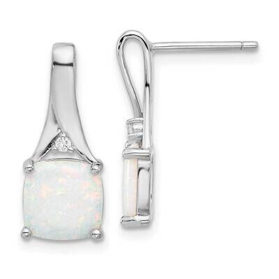 Polished CZ &amp; Created Opal Post Earrings Sterling Silver Rhodium-Plated QE17447, MPN: QE17447,