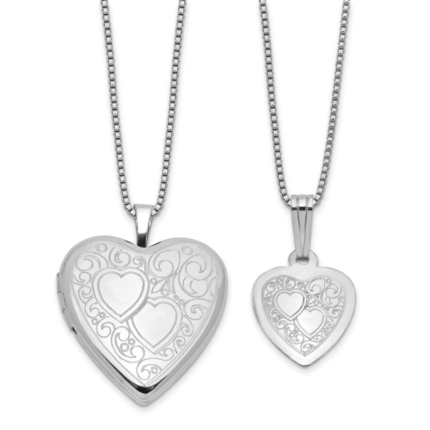 Rh-Plated Heart 20mm 12mm Locket Pendant Set Sterling Silver QLS1189SET, MPN: QLS1189SET,