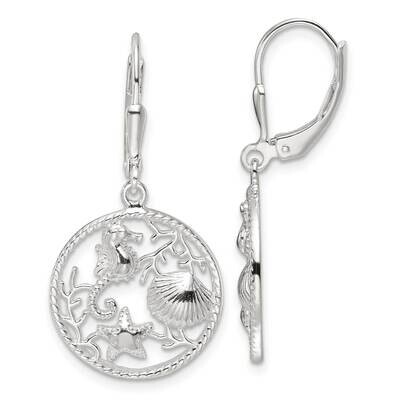 Sea Life Circle Dangle Leverback Earrings Sterling Silver Polished QE17567, MPN: QE17567,
