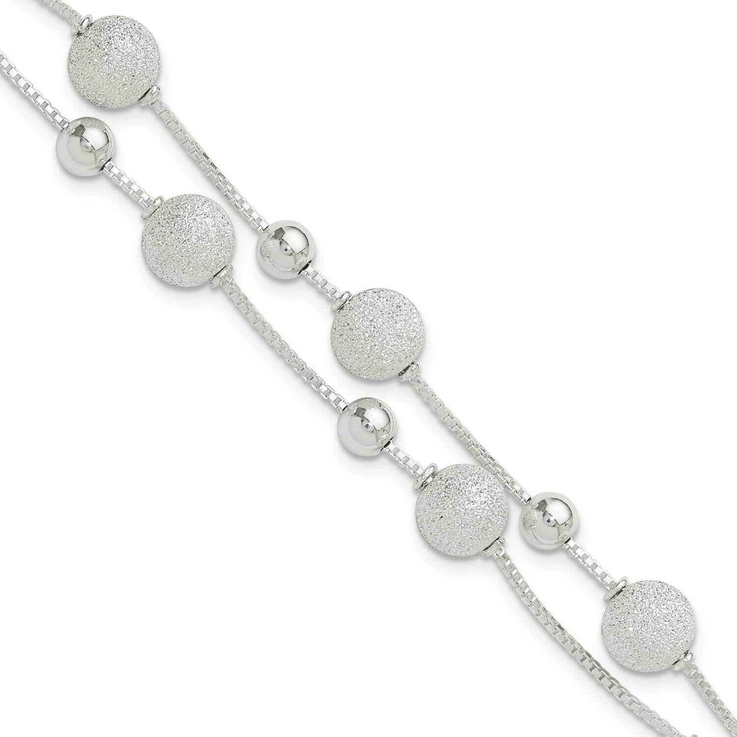 Polish &amp; Laser Beaded 2 Str7 Inch 1 Inch Extension Bracelet Sterling Silver QG6538-7, MPN: QG6538-7,