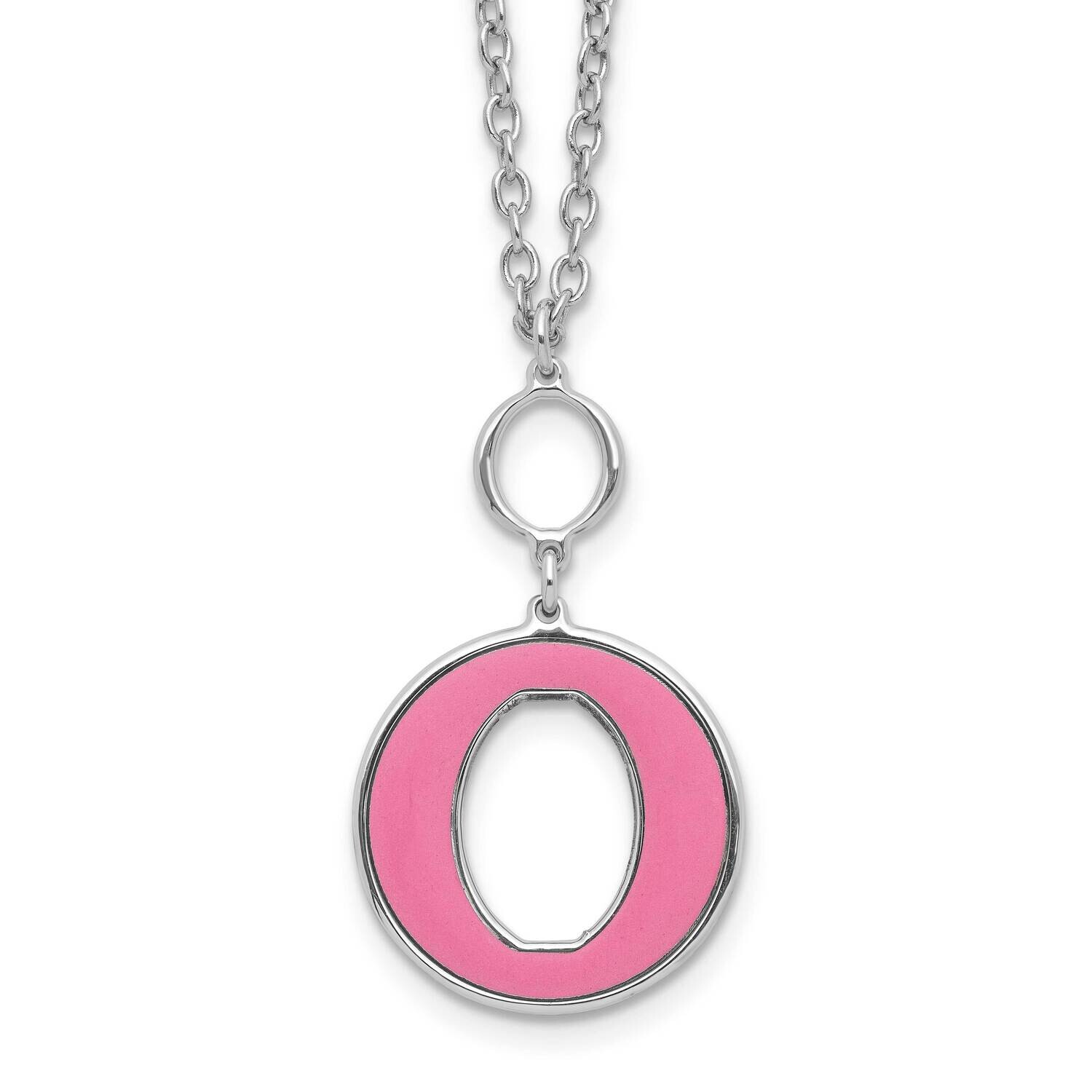 18 Inch 2 Inch Extension Pink Enamel Circle Necklace Sterling Silver Rhodium-Plated QG6714-18, MPN:…