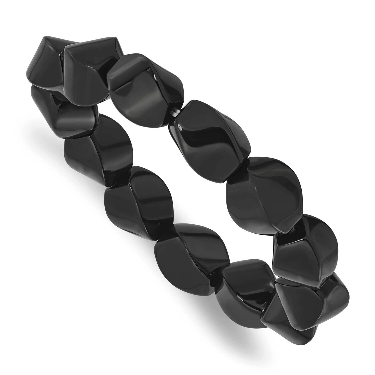 Black Agate 10X14mm Twisted Oval Beaded Stretch Bracelet QH5757, MPN: QH5757,