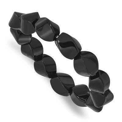 Black Agate 10X14mm Twisted Oval Beaded Stretch Bracelet QH5757, MPN: QH5757,