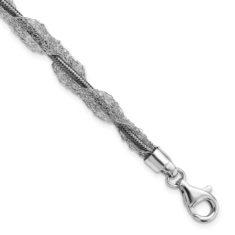 Rhodium-Plated Fancy Mesh Twist Bracelet 7.5 Inch Sterling Silver QH5078-7.5