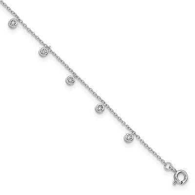 Bezel CZ 9 Inch Plus 1 Inch Extension Anklet Sterling Silver Rhodium-Plated QG6325-9, MPN: QG6325-9,