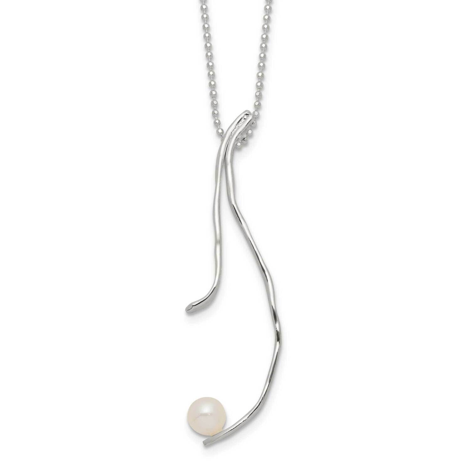 Rhod-Plated Hammered Fwc Pearl 2 In Extension Necklace Sterling Silver QH5810-15.5, MPN: QH5810-15.…