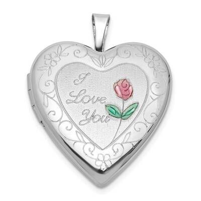 Rh-Plate Polish Satin Epoxy 20mm I Love You Rose Locket Sterling Silver QLS1119, MPN: QLS1119,