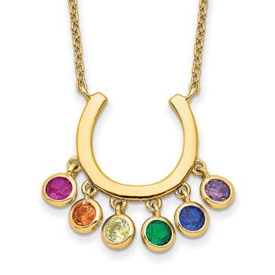 Prizma Flash Gold-Plated 16 Inch Colorful CZ Horseshoe Necklace 2 Inch Extender Sterling Silver Gol…