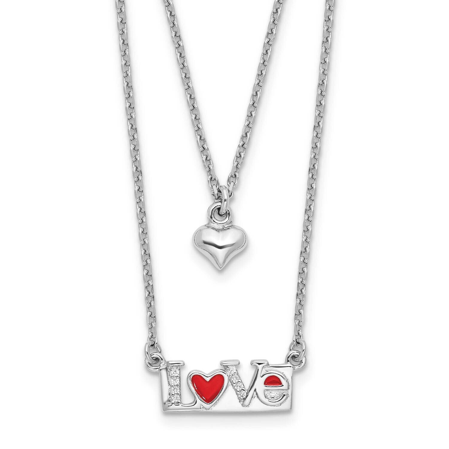 Rhod-Pltd Enamel CZ Heart Love 16 Inch 2 In Extension Necklace Sterling Silver QG6627-16, MPN: QG66…