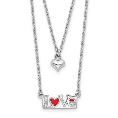 Rhod-Pltd Enamel CZ Heart Love 16 Inch 2 In Extension Necklace Sterling Silver QG6627-16, MPN: QG66…