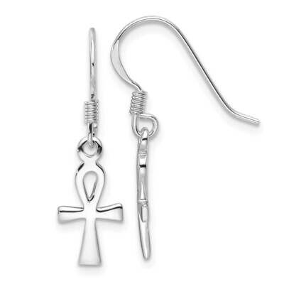 Rh-Plated Polished Egyptian Cross Ankh Dangle Earrings Sterling Silver QE17698, MPN: QE17698,