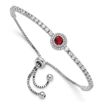 CZ Red Glass Adjustable Bracelet Sterling Silver Rhodium-Plated QG6251, MPN: QG6251,