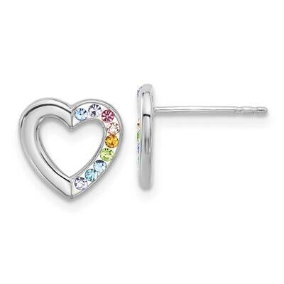 Rh-Plated Multicolor Crystal Heart Children&#39;s Post Earrings Sterling Silver QE17740, MPN: QE17740,