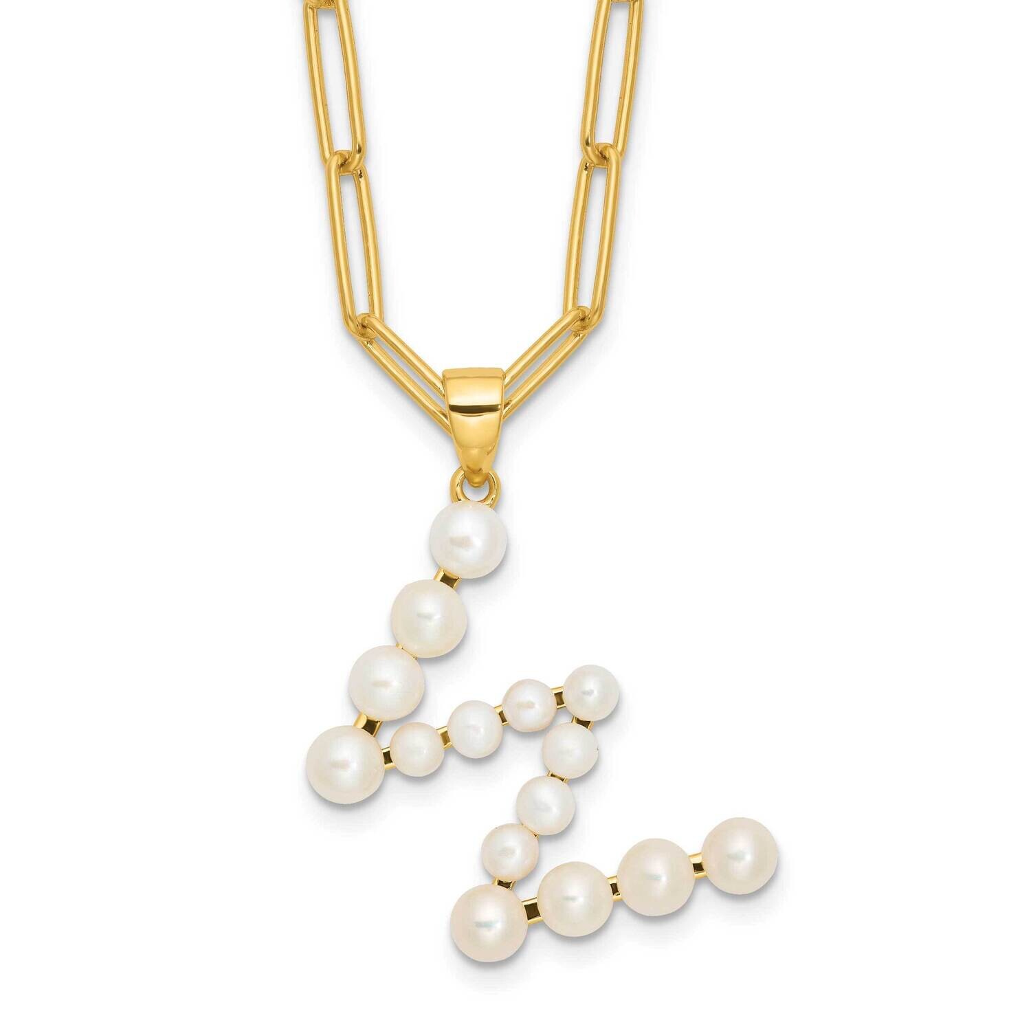 Gold-Plated 3-5.5mm Fwc Pearl Letter W 18 Inch Necklace Sterling Silver QH5808GPW-18, MPN: QH5808GP…