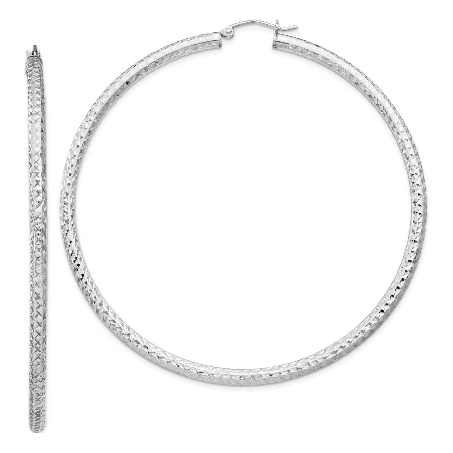Diamond-Cut 3X70mm Hoop Earrings Sterling Silver QE8096SP, MPN: QE8096SP,