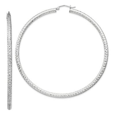 Diamond-Cut 3X70mm Hoop Earrings Sterling Silver QE8096SP, MPN: QE8096SP,