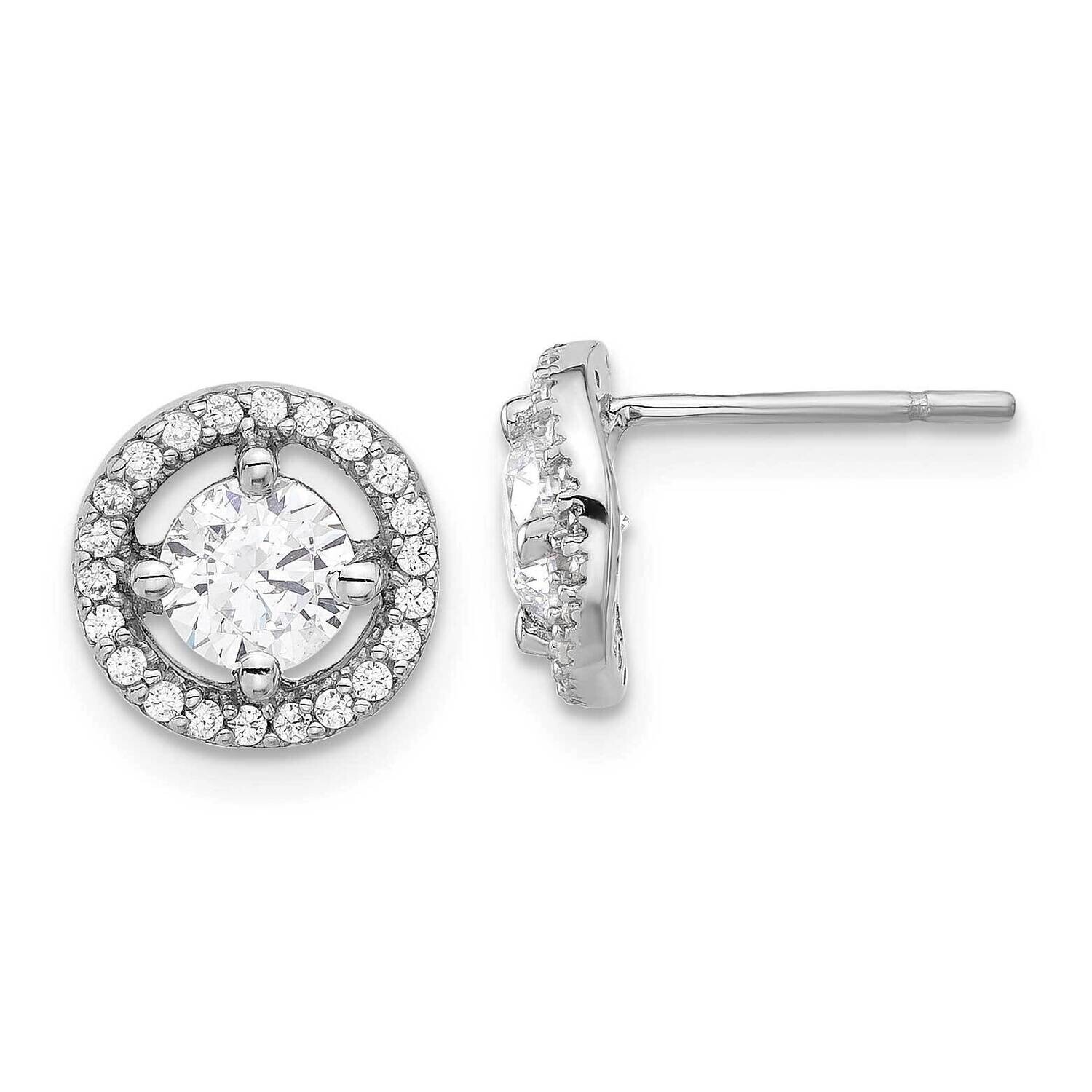 Polished Round CZ Halo Post Earrings Sterling Silver Rhodium-Plated QE17124, MPN: QE17124,