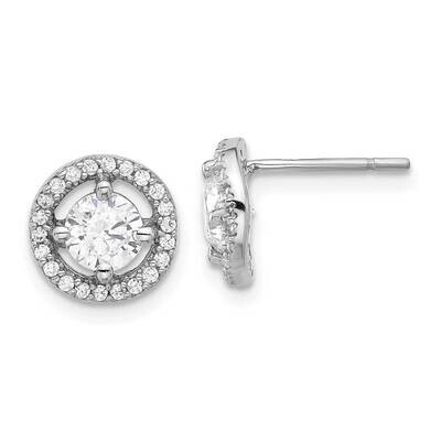 Polished Round CZ Halo Post Earrings Sterling Silver Rhodium-Plated QE17124, MPN: QE17124,