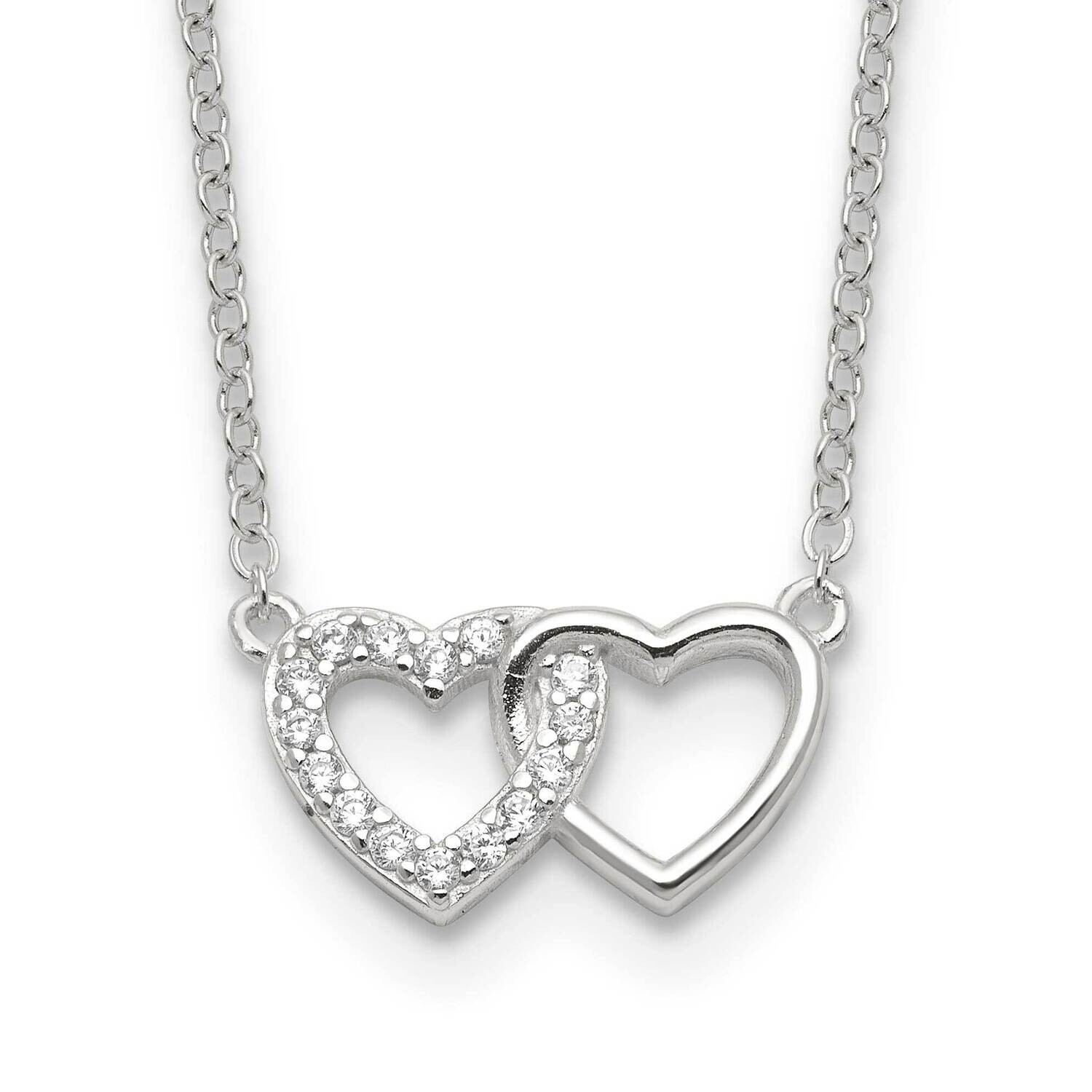 E-Coating CZ Double Heart 16 Inch 2 Inch Extension Necklace Sterling Silver QG6598-16