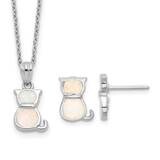 Rh-Pl Cr.Opal Cat 16 Inch Necklace 1.75 Ext/Earring Set Sterling Silver QG6721SET, MPN: QG6721SET,